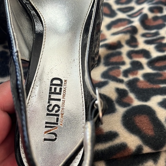 Unlisted Kenneth Cole peep toe sling back black patten leather looking shoe.  9 - Picture 5 of 7